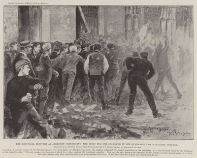 The Rectorial Election at Aberdeen University, the Fight for the Standard in the Quadrangle of Marischal College by Henry Charles Seppings Wright